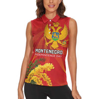 Personalized Montenegro Independence Day Women Sleeveless Polo Shirt Coat Of Arms With Mimoza