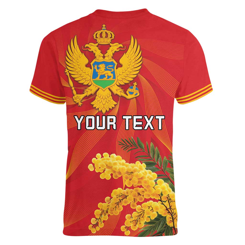Personalized Montenegro Independence Day Women V-Neck T-Shirt Coat Of Arms With Mimoza