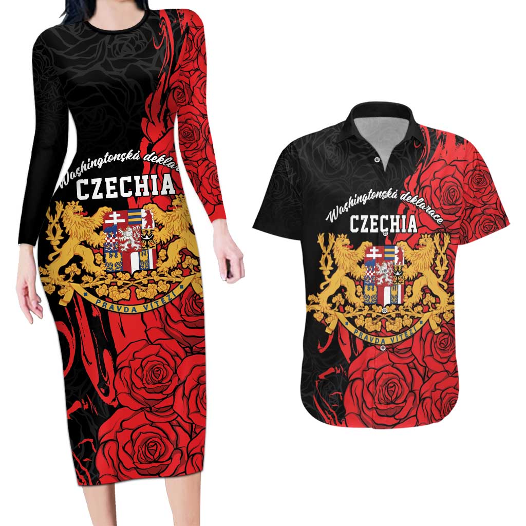 Personalized Czech Republic Independence Day Couples Matching Long Sleeve Bodycon Dress and Hawaiian Shirt Washingtonska deklarace