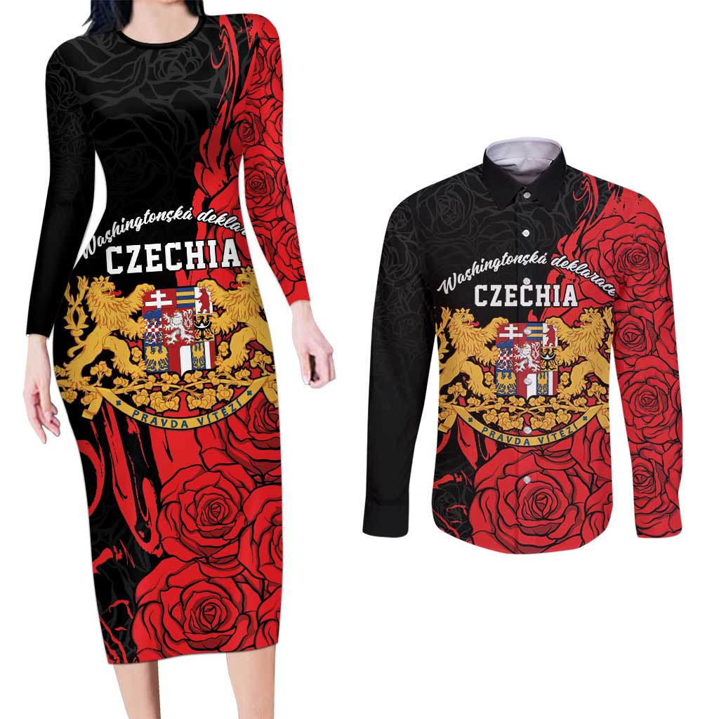 Personalized Czech Republic Independence Day Couples Matching Long Sleeve Bodycon Dress and Long Sleeve Button Shirt Washingtonska deklarace