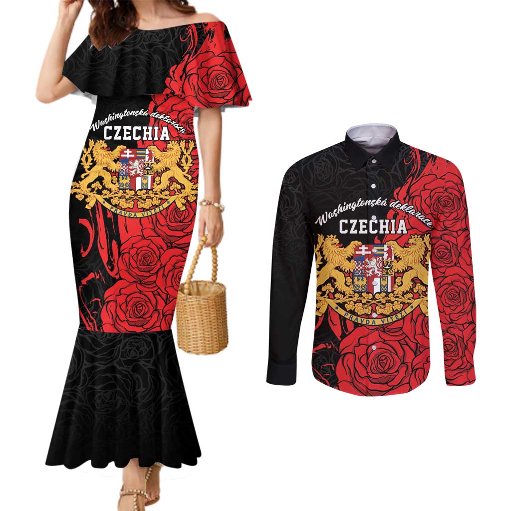Personalized Czech Republic Independence Day Couples Matching Mermaid Dress and Long Sleeve Button Shirt Washingtonska deklarace