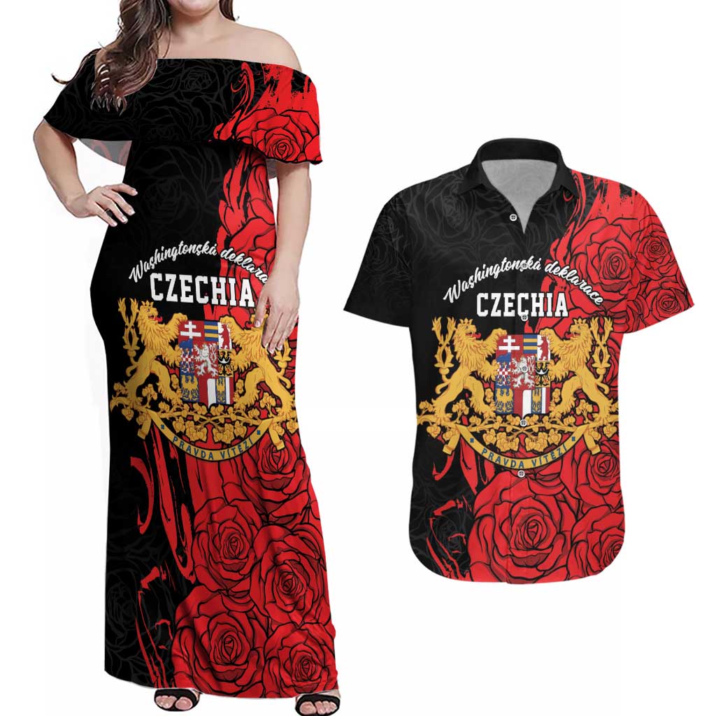 Personalized Czech Republic Independence Day Couples Matching Off Shoulder Maxi Dress and Hawaiian Shirt Washingtonska deklarace