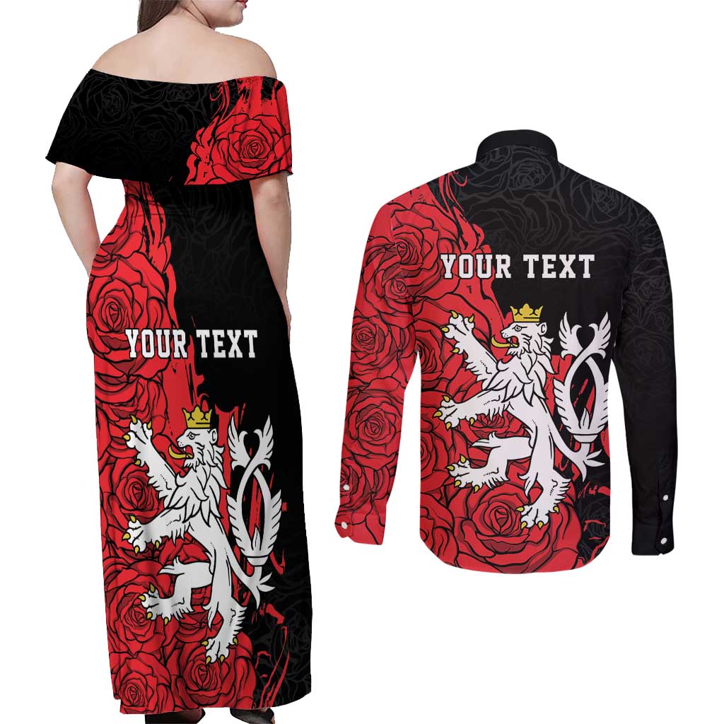 Personalized Czech Republic Independence Day Couples Matching Off Shoulder Maxi Dress and Long Sleeve Button Shirt Washingtonska deklarace