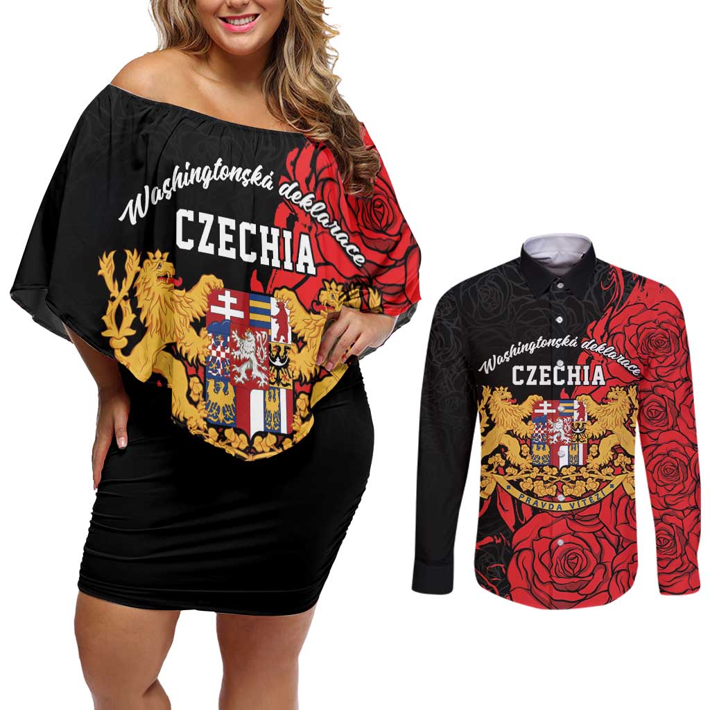Personalized Czech Republic Independence Day Couples Matching Off Shoulder Short Dress and Long Sleeve Button Shirt Washingtonska deklarace