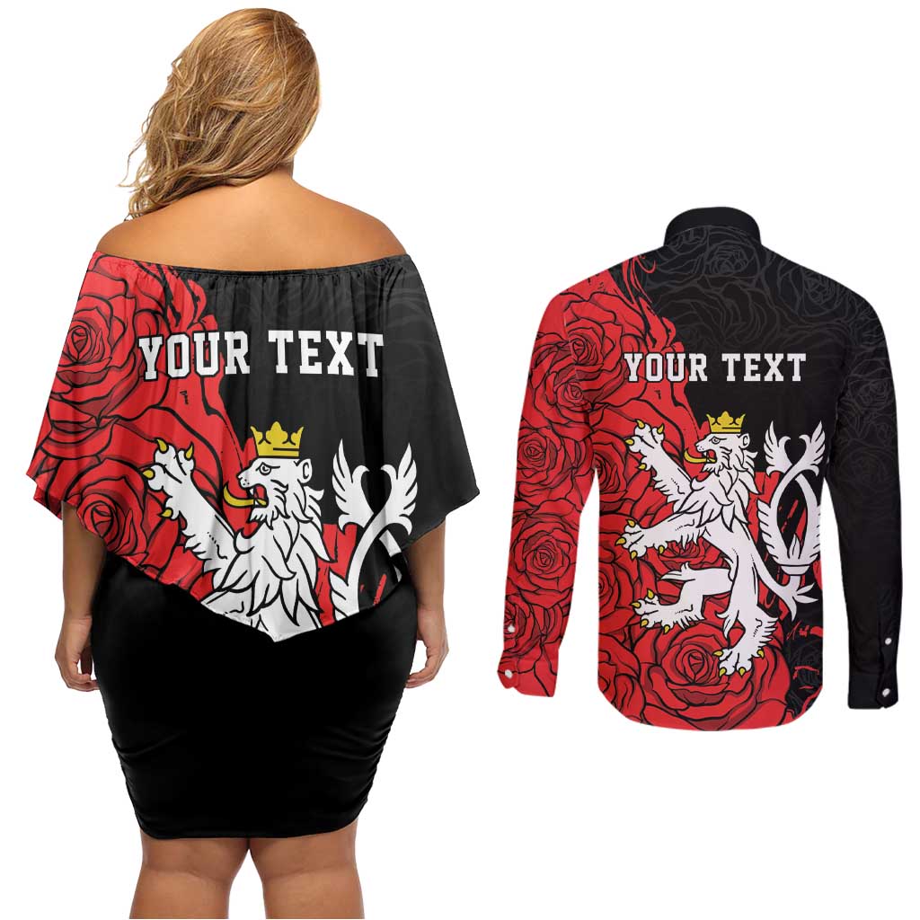 Personalized Czech Republic Independence Day Couples Matching Off Shoulder Short Dress and Long Sleeve Button Shirt Washingtonska deklarace