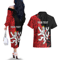 Personalized Czech Republic Independence Day Couples Matching Off The Shoulder Long Sleeve Dress and Hawaiian Shirt Washingtonska deklarace