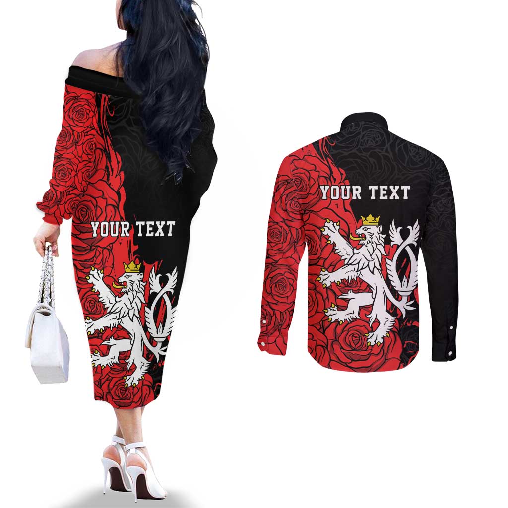 Personalized Czech Republic Independence Day Couples Matching Off The Shoulder Long Sleeve Dress and Long Sleeve Button Shirt Washingtonska deklarace