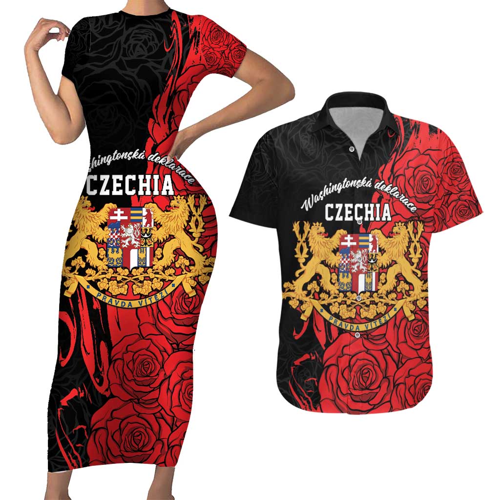 Personalized Czech Republic Independence Day Couples Matching Short Sleeve Bodycon Dress and Hawaiian Shirt Washingtonska deklarace