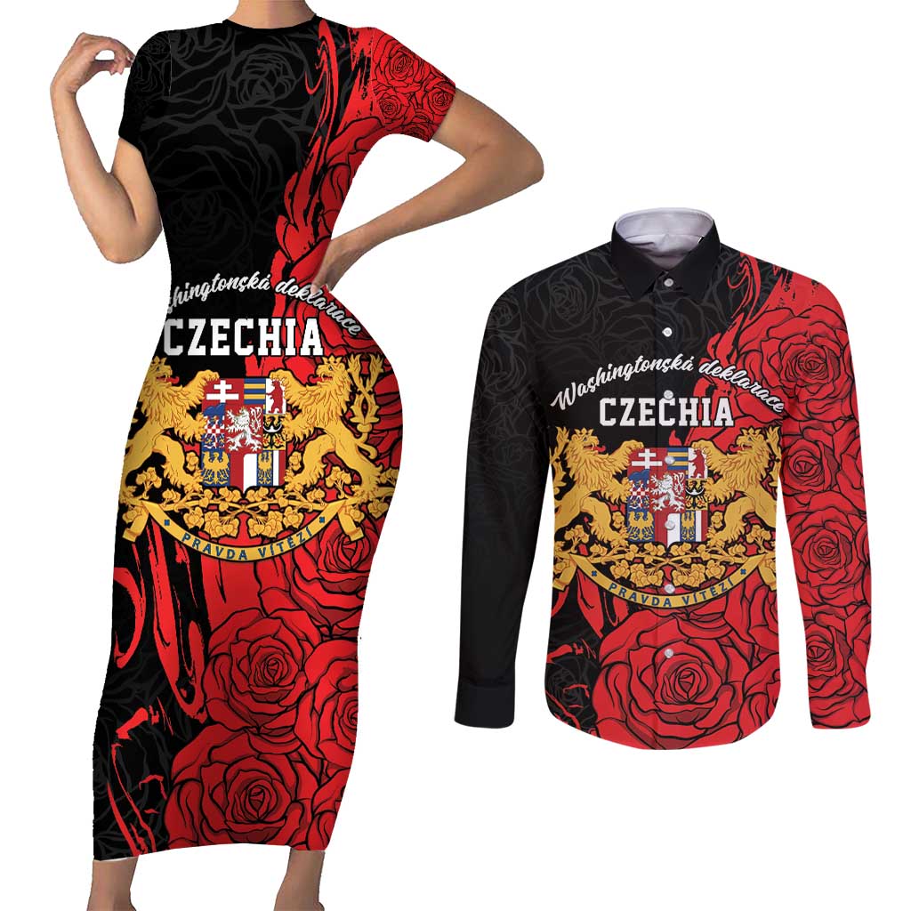 Personalized Czech Republic Independence Day Couples Matching Short Sleeve Bodycon Dress and Long Sleeve Button Shirt Washingtonska deklarace