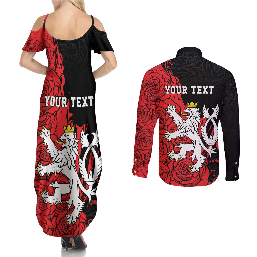 Personalized Czech Republic Independence Day Couples Matching Summer Maxi Dress and Long Sleeve Button Shirt Washingtonska deklarace