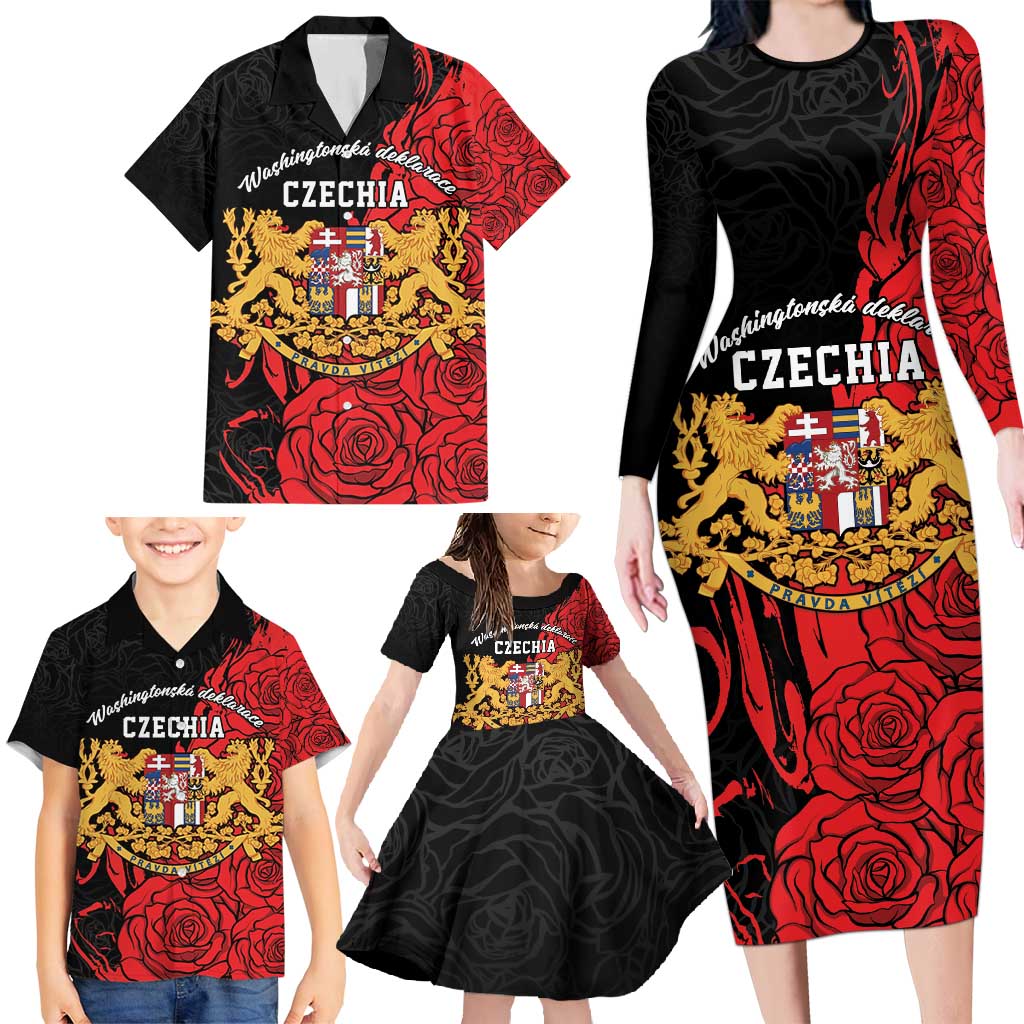 Personalized Czech Republic Independence Day Family Matching Long Sleeve Bodycon Dress and Hawaiian Shirt Washingtonska deklarace