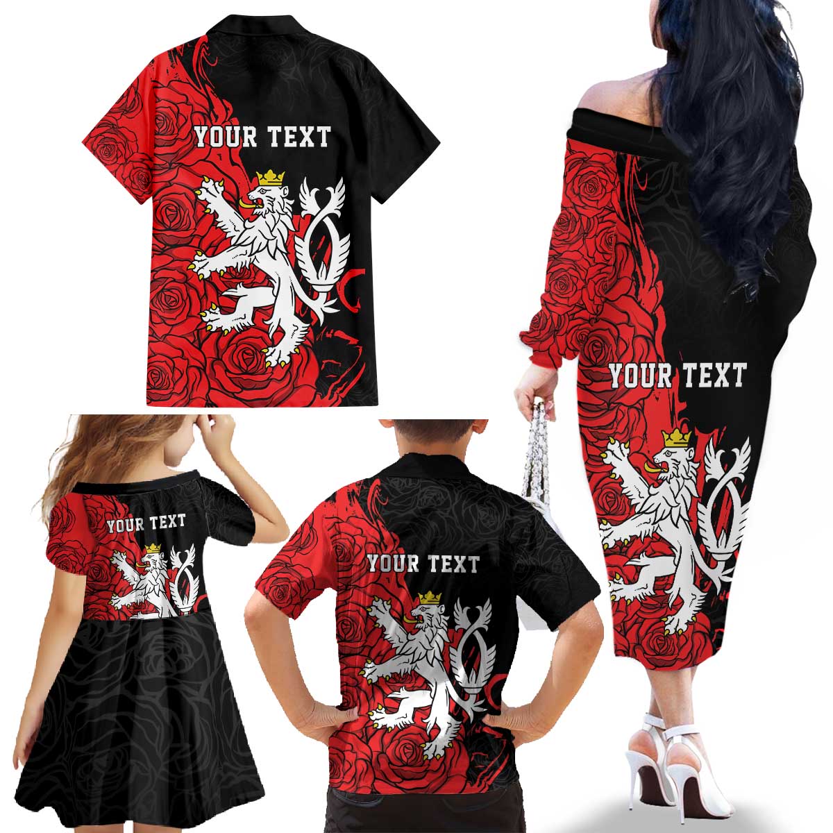 Personalized Czech Republic Independence Day Family Matching Off The Shoulder Long Sleeve Dress and Hawaiian Shirt Washingtonska deklarace