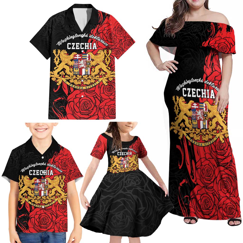 Personalized Czech Republic Independence Day Family Matching Off Shoulder Maxi Dress and Hawaiian Shirt Washingtonska deklarace