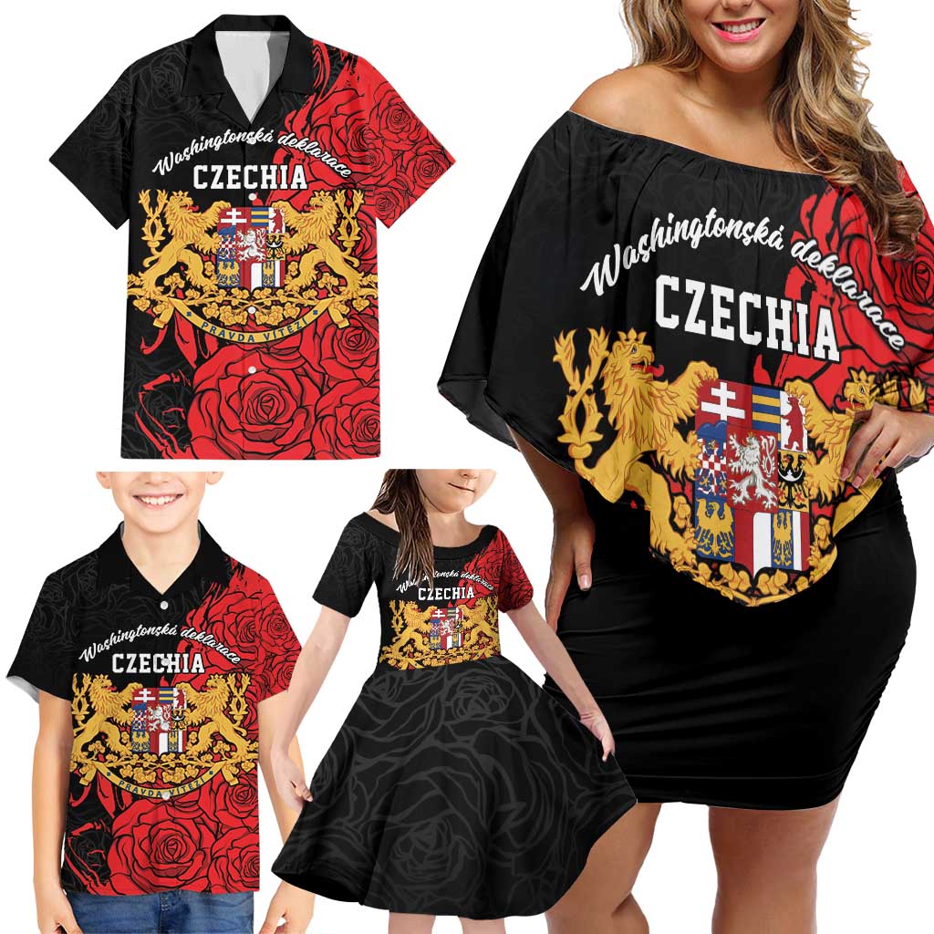 Personalized Czech Republic Independence Day Family Matching Off Shoulder Short Dress and Hawaiian Shirt Washingtonska deklarace