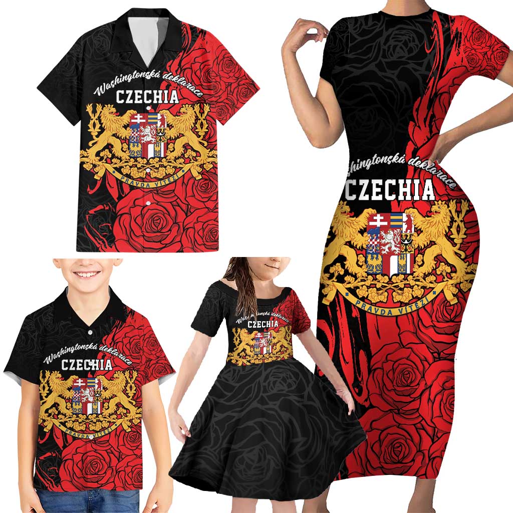 Personalized Czech Republic Independence Day Family Matching Short Sleeve Bodycon Dress and Hawaiian Shirt Washingtonska deklarace
