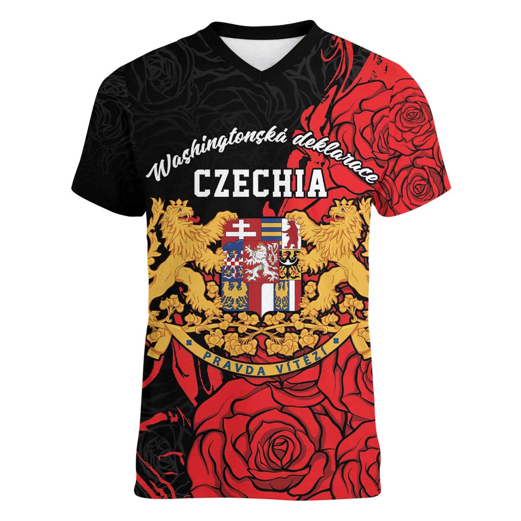 Personalized Czech Republic Independence Day Women V-Neck T-Shirt Washingtonska deklarace