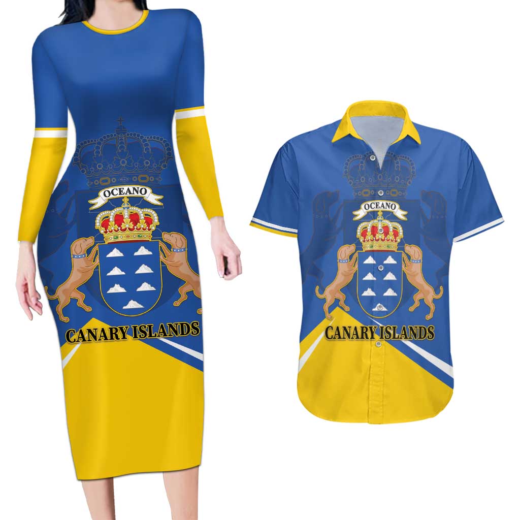 Personalized Dia de Canarias Couples Matching Long Sleeve Bodycon Dress and Hawaiian Shirt Las Islas Afortunadas