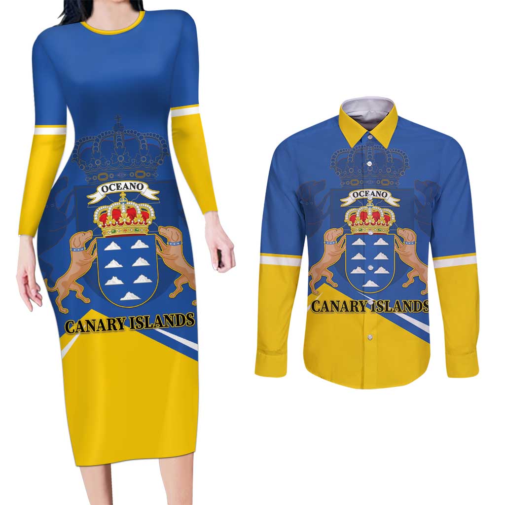 Personalized Dia de Canarias Couples Matching Long Sleeve Bodycon Dress and Long Sleeve Button Shirt Las Islas Afortunadas