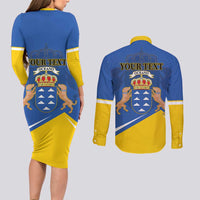 Personalized Dia de Canarias Couples Matching Long Sleeve Bodycon Dress and Long Sleeve Button Shirt Las Islas Afortunadas