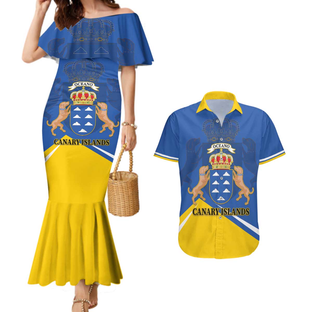 Personalized Dia de Canarias Couples Matching Mermaid Dress and Hawaiian Shirt Las Islas Afortunadas