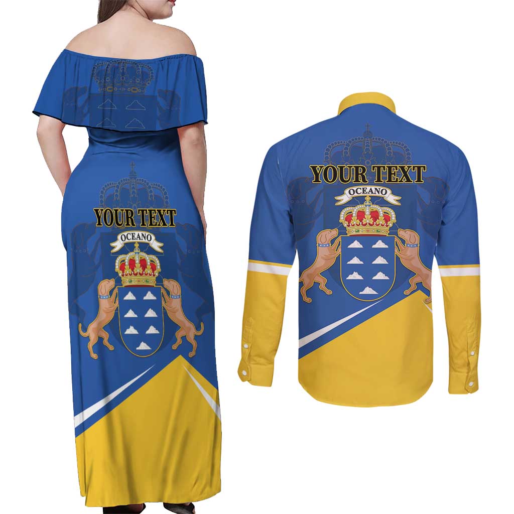 Personalized Dia de Canarias Couples Matching Off Shoulder Maxi Dress and Long Sleeve Button Shirt Las Islas Afortunadas