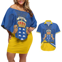 Personalized Dia de Canarias Couples Matching Off Shoulder Short Dress and Hawaiian Shirt Las Islas Afortunadas