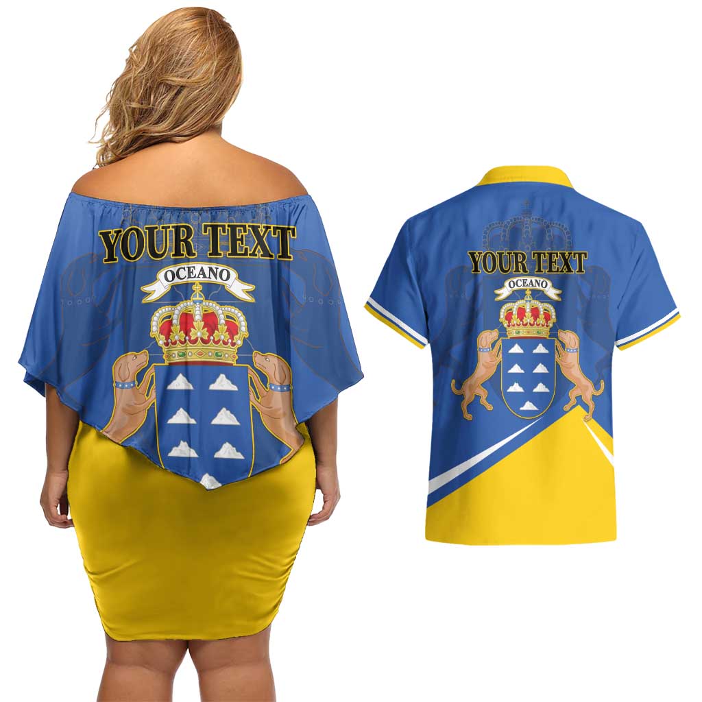 Personalized Dia de Canarias Couples Matching Off Shoulder Short Dress and Hawaiian Shirt Las Islas Afortunadas
