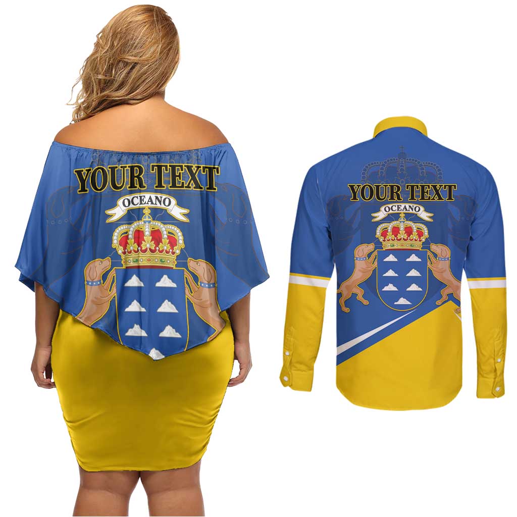 Personalized Dia de Canarias Couples Matching Off Shoulder Short Dress and Long Sleeve Button Shirt Las Islas Afortunadas