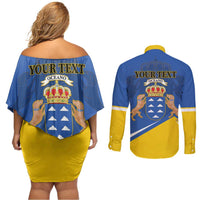 Personalized Dia de Canarias Couples Matching Off Shoulder Short Dress and Long Sleeve Button Shirt Las Islas Afortunadas