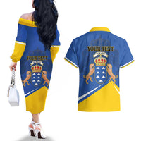 Personalized Dia de Canarias Couples Matching Off The Shoulder Long Sleeve Dress and Hawaiian Shirt Las Islas Afortunadas
