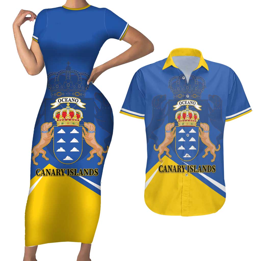 Personalized Dia de Canarias Couples Matching Short Sleeve Bodycon Dress and Hawaiian Shirt Las Islas Afortunadas