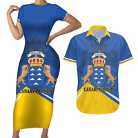 Personalized Dia de Canarias Couples Matching Short Sleeve Bodycon Dress and Hawaiian Shirt Las Islas Afortunadas
