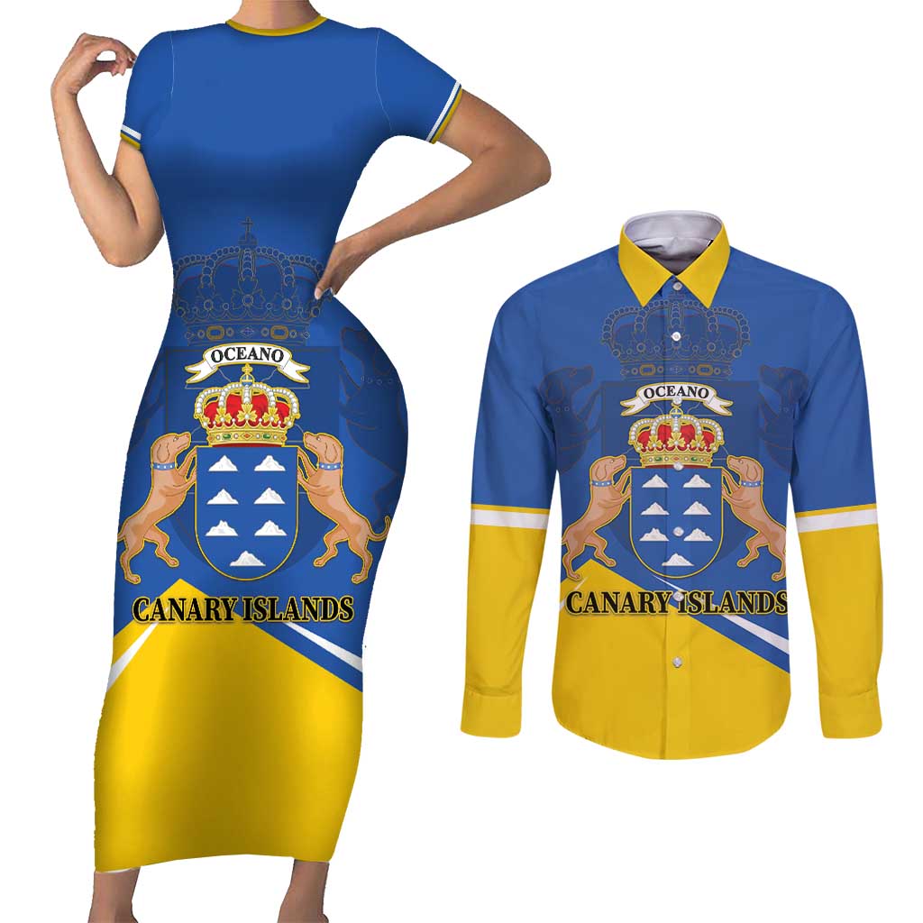 Personalized Dia de Canarias Couples Matching Short Sleeve Bodycon Dress and Long Sleeve Button Shirt Las Islas Afortunadas