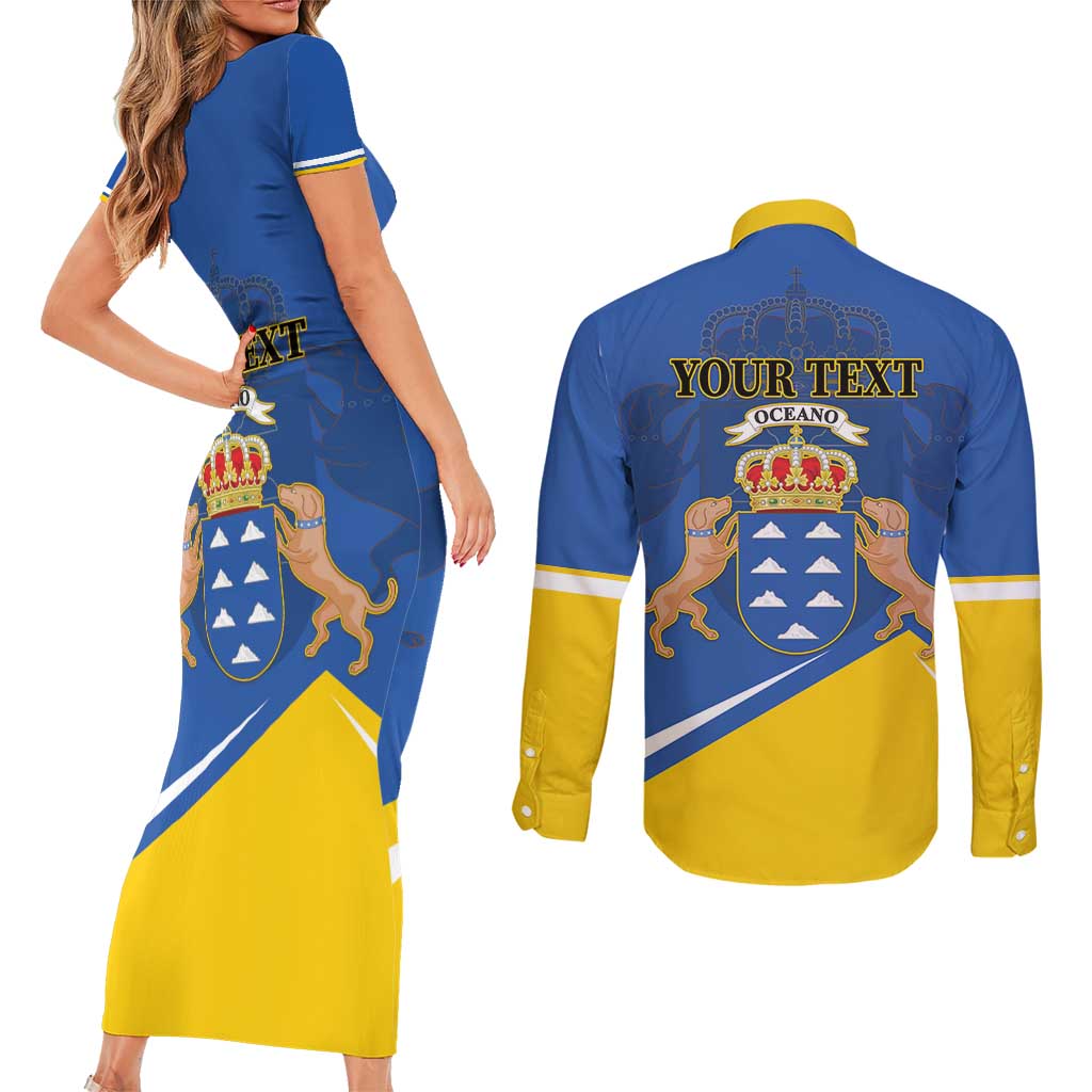Personalized Dia de Canarias Couples Matching Short Sleeve Bodycon Dress and Long Sleeve Button Shirt Las Islas Afortunadas