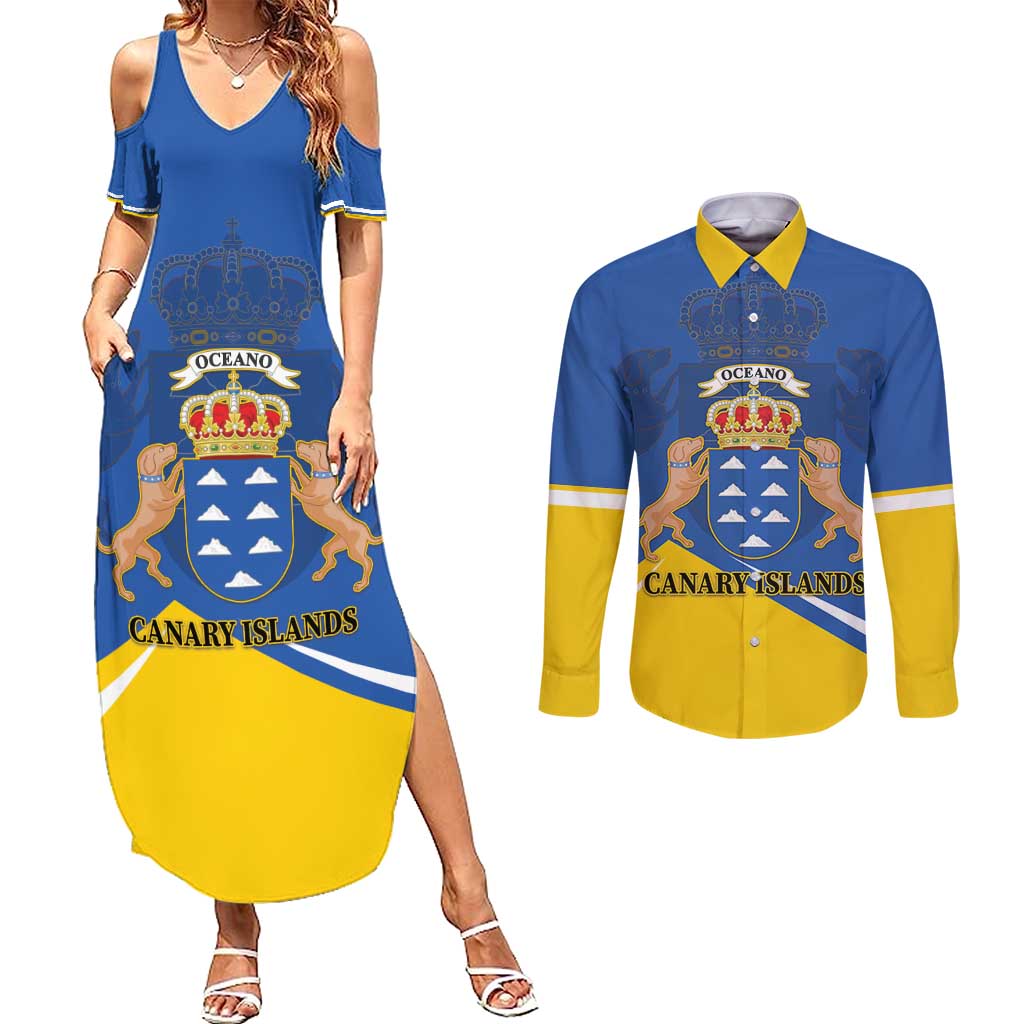 Personalized Dia de Canarias Couples Matching Summer Maxi Dress and Long Sleeve Button Shirt Las Islas Afortunadas