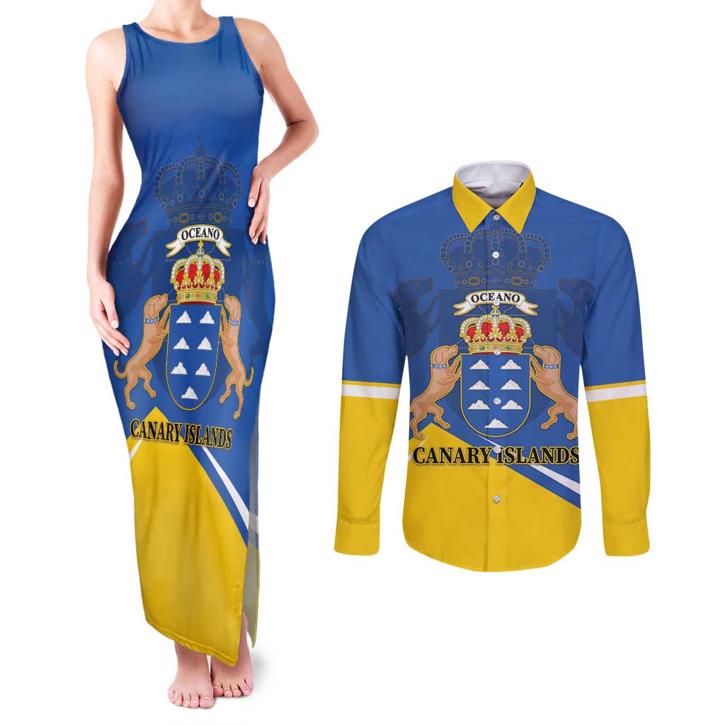 Personalized Dia de Canarias Couples Matching Tank Maxi Dress and Long Sleeve Button Shirt Las Islas Afortunadas