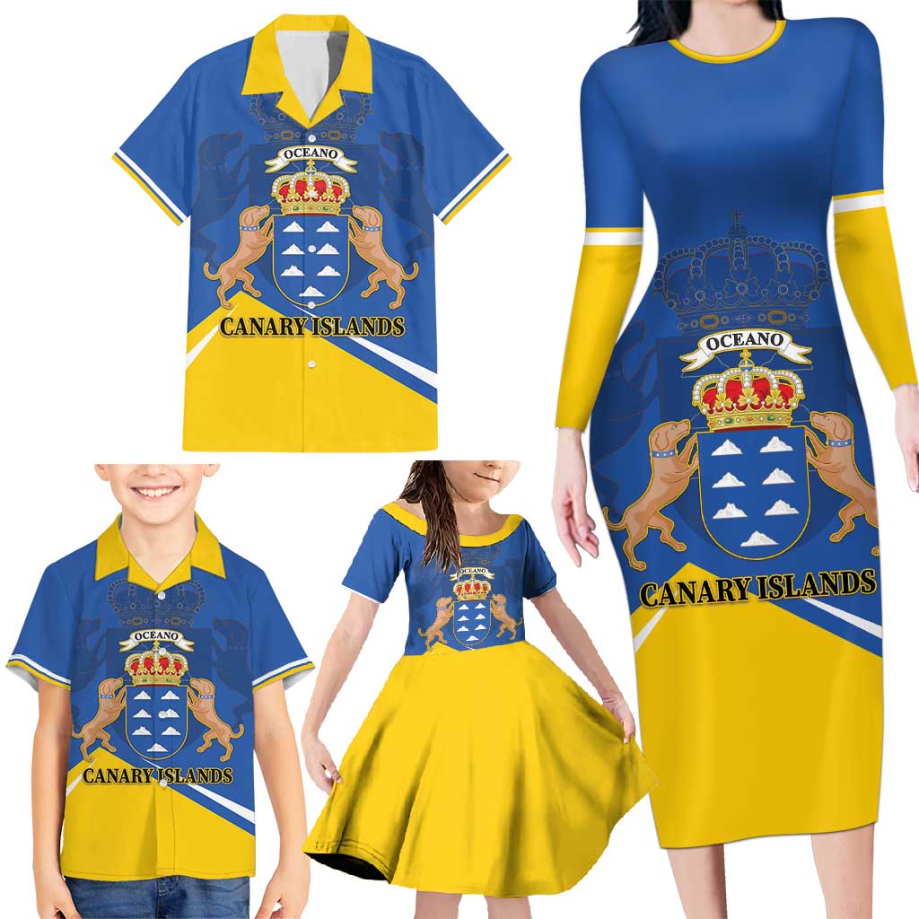 Personalized Dia de Canarias Family Matching Long Sleeve Bodycon Dress and Hawaiian Shirt Las Islas Afortunadas