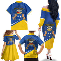 Personalized Dia de Canarias Family Matching Off The Shoulder Long Sleeve Dress and Hawaiian Shirt Las Islas Afortunadas