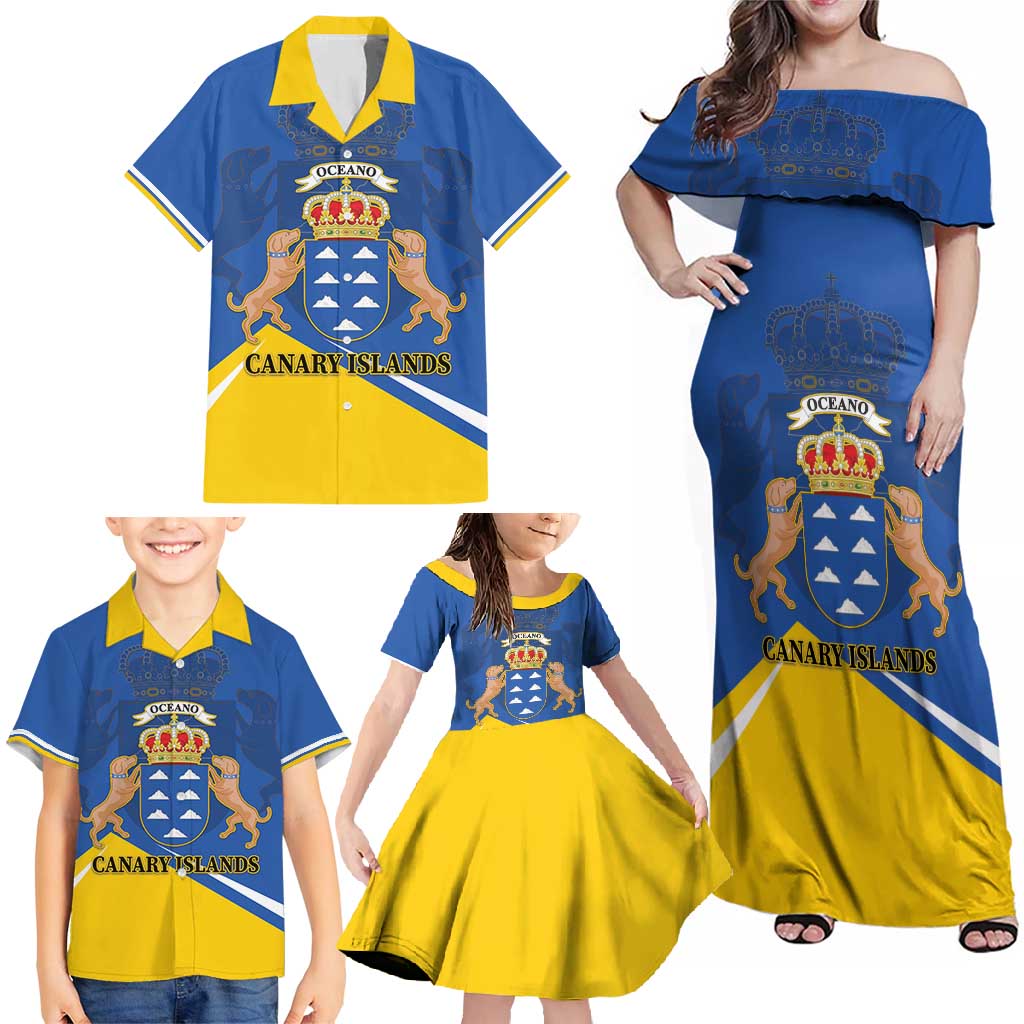 Personalized Dia de Canarias Family Matching Off Shoulder Maxi Dress and Hawaiian Shirt Las Islas Afortunadas