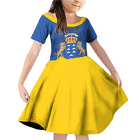 Personalized Dia de Canarias Family Matching Off Shoulder Short Dress and Hawaiian Shirt Las Islas Afortunadas
