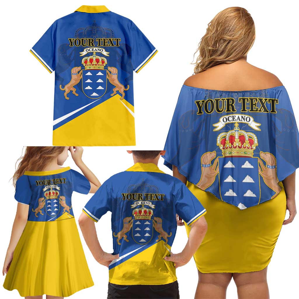 Personalized Dia de Canarias Family Matching Off Shoulder Short Dress and Hawaiian Shirt Las Islas Afortunadas