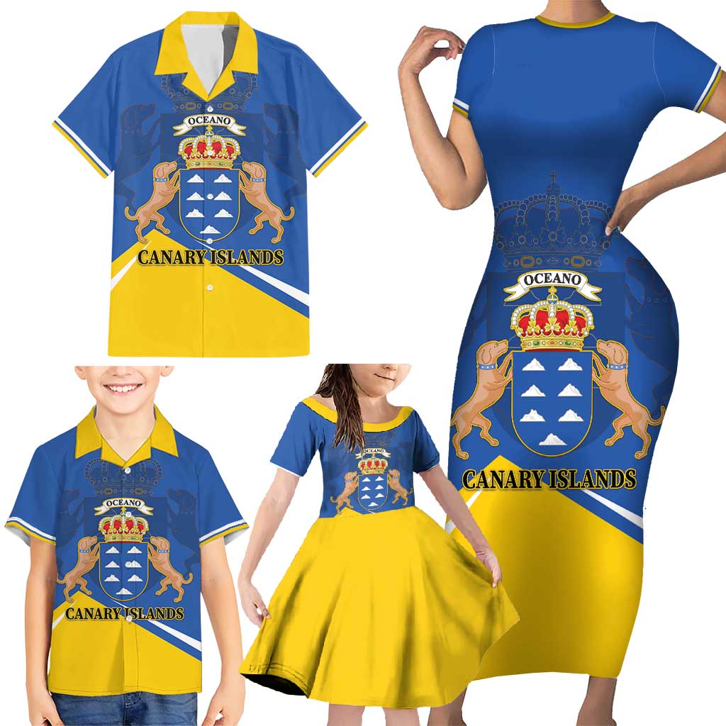 Personalized Dia de Canarias Family Matching Short Sleeve Bodycon Dress and Hawaiian Shirt Las Islas Afortunadas