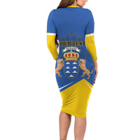 Personalized Dia de Canarias Long Sleeve Bodycon Dress Las Islas Afortunadas