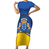 Personalized Dia de Canarias Short Sleeve Bodycon Dress Las Islas Afortunadas