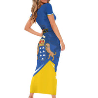 Personalized Dia de Canarias Short Sleeve Bodycon Dress Las Islas Afortunadas