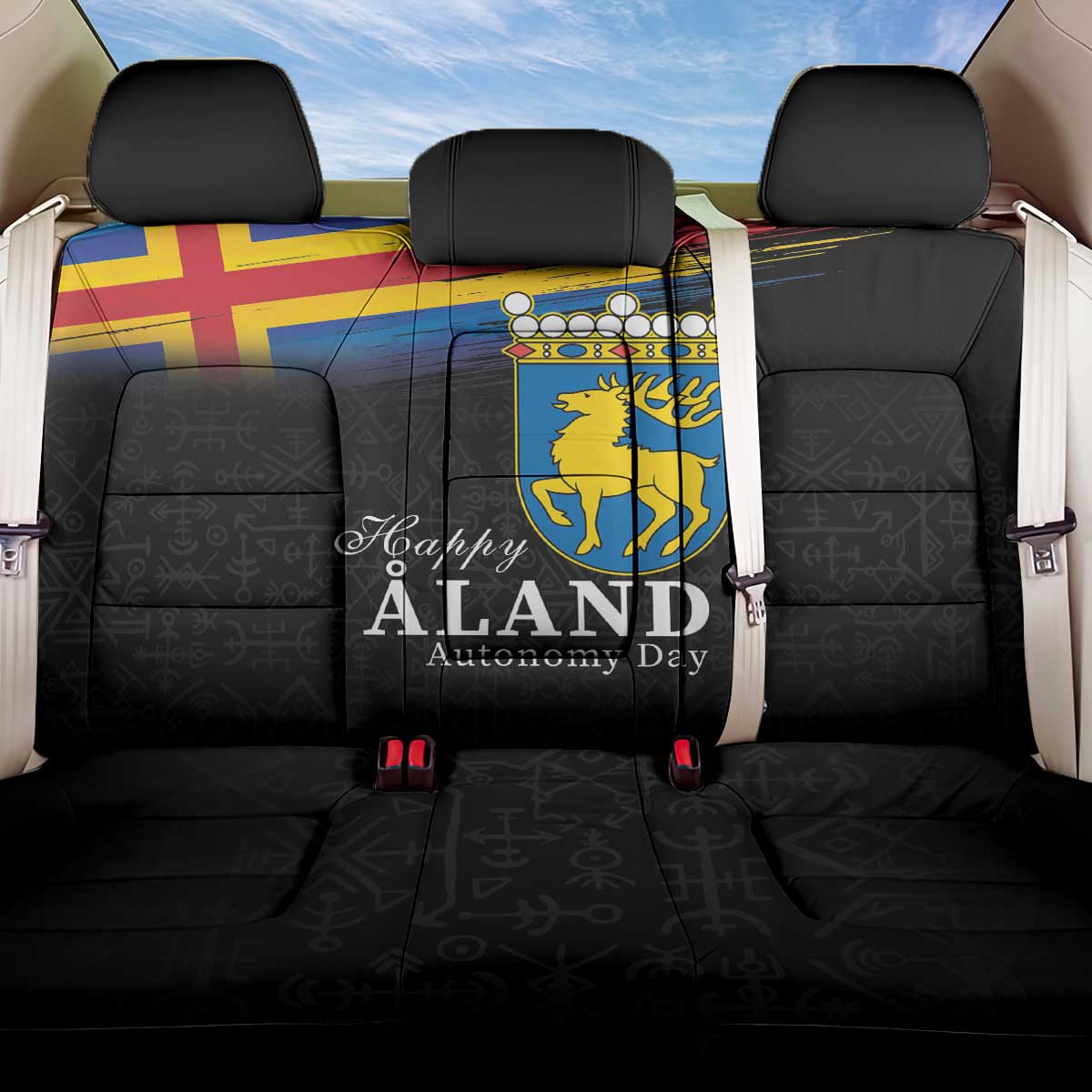 Happy Aland's Autonomy Day Back Car Seat Cover Coat Of Arms