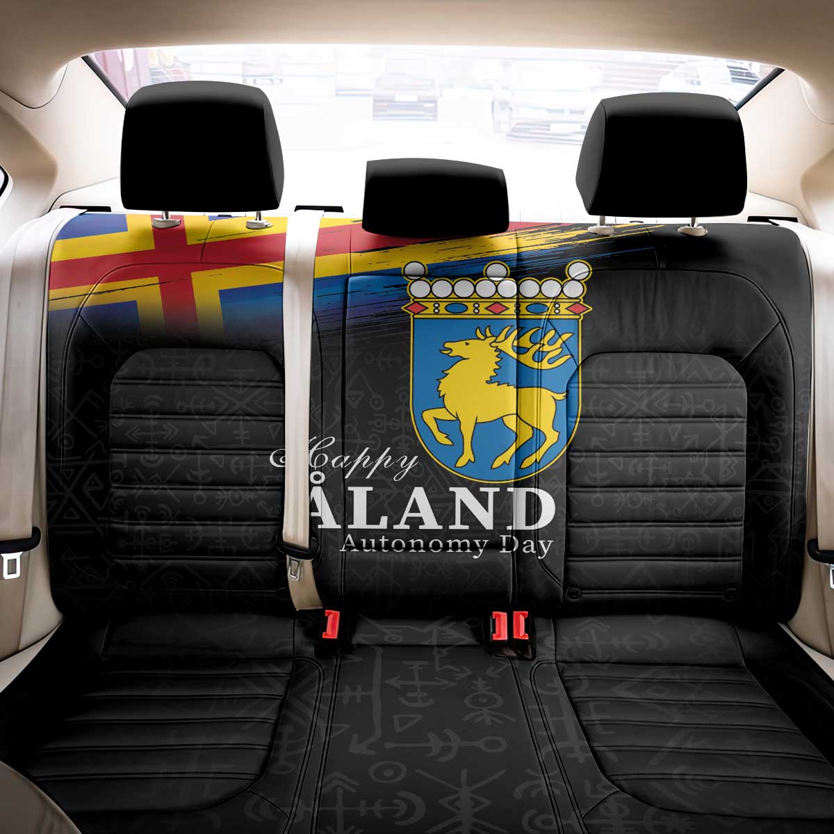 Happy Aland's Autonomy Day Back Car Seat Cover Coat Of Arms