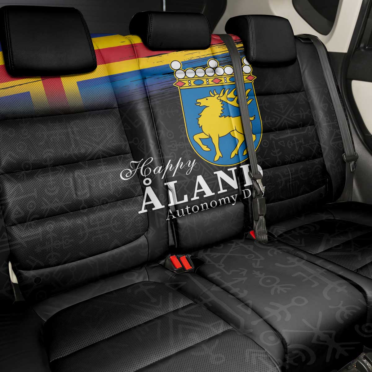 Happy Aland's Autonomy Day Back Car Seat Cover Coat Of Arms