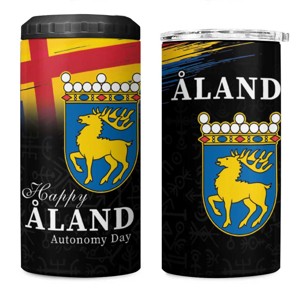 Happy Aland's Autonomy Day 4 in 1 Can Cooler Tumbler Coat Of Arms