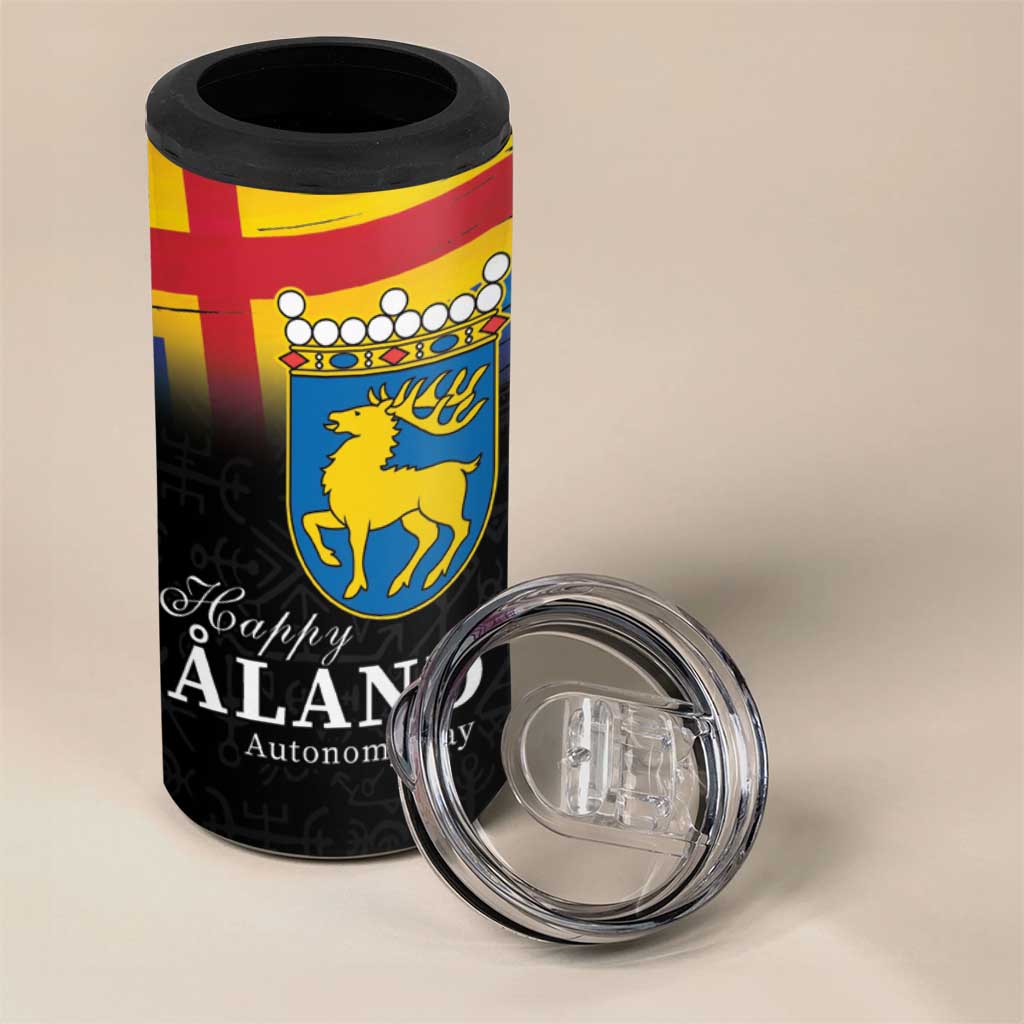 Happy Aland's Autonomy Day 4 in 1 Can Cooler Tumbler Coat Of Arms